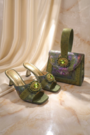Olive Set Shoes and Handbag Set Sparkling Rhinestone Party Shoes and Bag