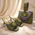 Olive Set Shoes and Handbag Set Sparkling Rhinestone Party Shoes and Bag