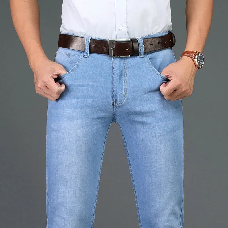 Jeans Men Male Business Stretch Denim Trouser Casual Vintage Dress Pant Spring Men's