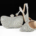Women Silver Shoes and Bag Set Rhinestone Handbag Italian Design Wedding