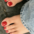 Summer Red Nails Patches for Foot Decor 24Pcs Short Square Press On Toenails White Polka Dot Beach Vacation Use