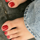 Summer Red Nails Patches for Foot Decor 24Pcs Short Square Press On Toenails White Polka Dot Beach Vacation Use