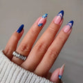 French Press on Fake Nails Full Cover Flowers Designs Almond Nail Tips Art Wearable Set