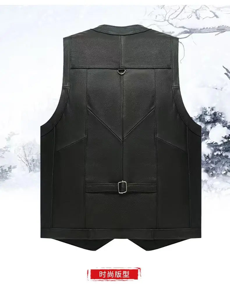 Genuine Leather Man Vest Waistcoat Jacket Thick Motorcycle Multi Pocket leather biker Men
