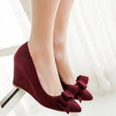 Casual Wedge Shoes For Women Wedge Pumps Pointed Toe Flock Sweet Bow Office Wedding Shoes Spring Autumn
