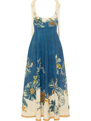 Casual Cotton Linen Blue Floral Maxi Women's Summer Spring Autumn Loose Fit Casual