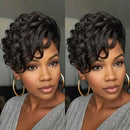 Two views of a woman with styled hair wearing gold hoop earrings, Obroi