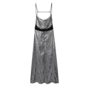 Women's Inner Style Sling Dresses Metallic Texture Backless Slim Back Zipper Ankle MIDI Skirt