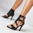 Women Sandals Peep Toe Thin High Heels 7cm Buckle Straps Latin Shoes Summer
