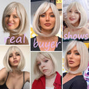 Short Bob Platinum Blonde Wig with Bangs Natural Straight Blonde Wig