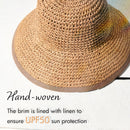 Women Summer Wide Brim Handwoven Straw Hat - Foldable Bucket Hat for Beach & Travel