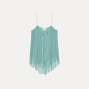 Women's round Neck Asymmetric Lace Crop Top Summer Casual Wear Fit Outerwear
