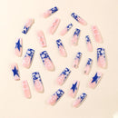 French Blue Star Diamond False Nails Press On Long Coffin Flame Stripe Designs Ballet Nail Art