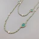 Faceted Cut Irregular Aqua Quartz Long Necklace Freshwater Pearls Crystals And Hammered Gold Beads