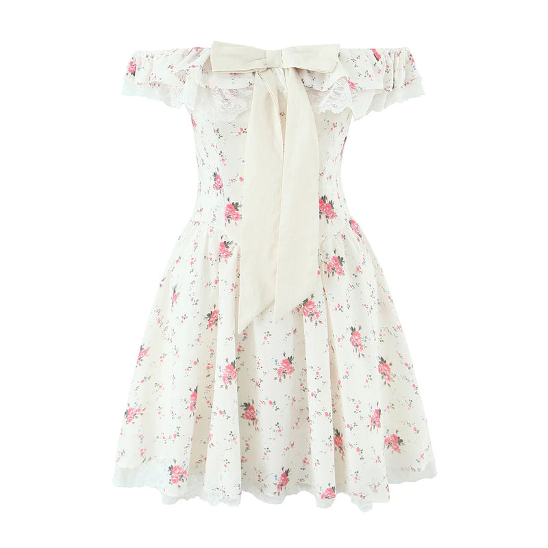 Summer Women Floral Off Shoulder Dresses  Elegant  A-line Party Mini Dress