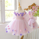Flower Dress Mesh Large Bow Fluffy Skirt Children Walking Performance Dress
