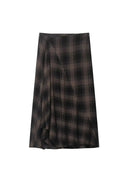 Elegant Chic Women Skirt Plaid Zipper Long Midi Skirt Autumn Holiday Long Skirt