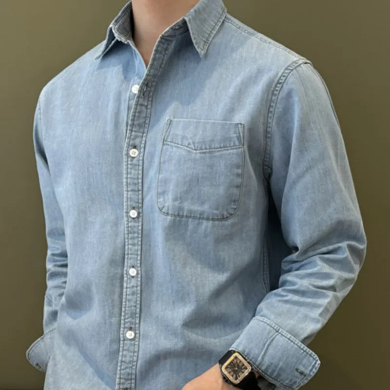 Denim Shirt Long Sleeve Shirt Retro Shirt British Versatile Casual Shirt