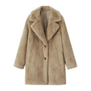 Vintage Women Lapel Collar Faux Fur Coat Single Breasted Female Autumn Winter Loose Warm Overcoat