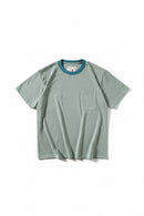 Green t-shirt with blue collar on a white background, Obroi