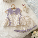 Girls' Floral Lace Two-piece Set Summer Top Shorts Set for Little Girls