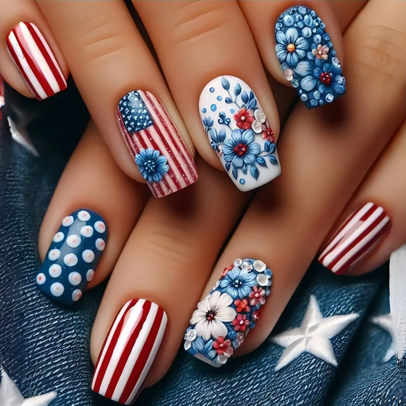 American Flag False Nails Stripes Press on Nails American Independence Day Nail
