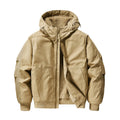 Beige winter jacket with a hood on a white background, Obroi