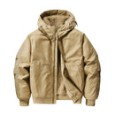 Beige winter jacket with a hood on a white background, Obroi