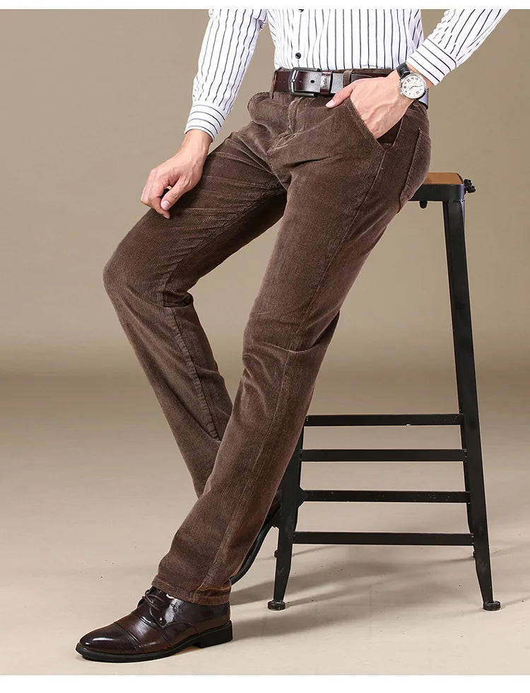 Men Corduroy Classic Straight Fit Flat Front Pants Cotton Trouser Stylish and Comfortable Pants