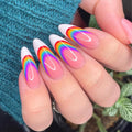 Rainbow French Press on Nails Detachable Nails Wearable Almond Nail Short Full Cover Press on Nails