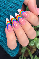 Rainbow French Press on Nails Detachable Nails Wearable Almond Nail Short Full Cover Press on Nails