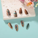 24pcs Retro Nails Press on Nails Glossy Medium Oval Nails Full Cover Wearable Artificial Fingertips
