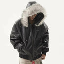 Detachable Fur Collar Leather Jacket Men's High Street Oversized Silhouette Cotton-padded Winter