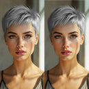 Women 4 Inch Pixie Cut Human Hair Wig Grey Haircut Laryed Straight Hairstyle Brazilian Remy Human Hair Wig