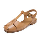 Weaving Hollow Summer Shoes Roman Sandals Round Toe Women Real Leather Sandals Flat Shoes Tide