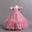 Girls Pearl Puff Sleeve Princess Dress 4-12 Years Old Embroidered Puff Skirt Carnival Birthday Party Evening Dress