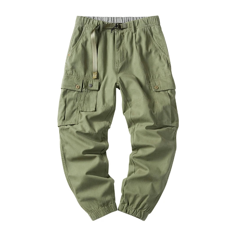 Trousers - Men Cotton Tapered Utility Cargo Pants Casual Style with Multi-Pockets