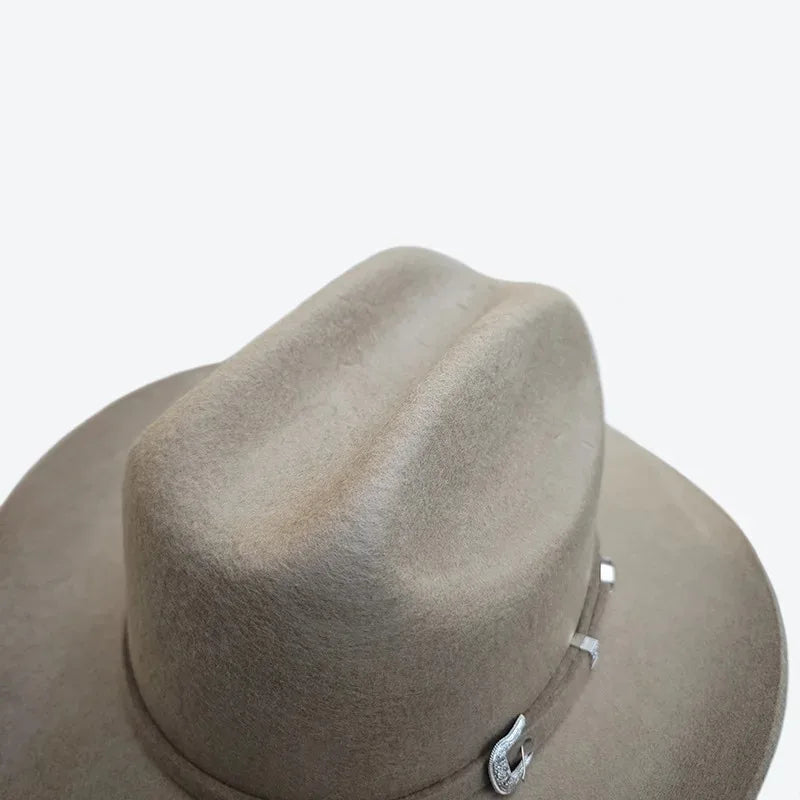 Wool Western Curved-brimmed Cowboy Hats Solid Color Woolen Felt Hat Fedora Caps