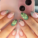 Pink Flowers French Rhinestone Nail Art Chic False Nails Detachable Finished Fake Nails Press on Nails
