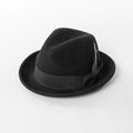 Black fedora hat with a feather on a white background, Obroi