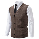 Men's V-Neck Knit Vest, Slim Fit Sleeveless Sweater Waistcoat, Solid Color Smart Casual Pullover for Fall and Winter