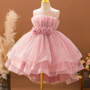 Spring and Summer Girls Decal Sequin Sleeveless Mesh Trailing Princess Dress Wedding Flower Girl Dress