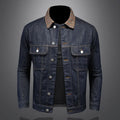 Classic Wash Denim Coat Men Patchwork Collar Men Coat Denim Jacket