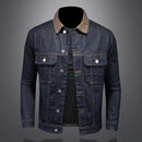 Classic Wash Denim Coat Men Patchwork Collar Men Coat Denim Jacket