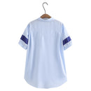 Women Blouse Summer Short Sleeve Contrast Lyocell Tops Loose Oversized Curve Clothes