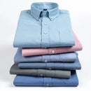 Men's Long Sleeve Cotton Oxford Solid Shirt Single Pocket Standard-fit Button-down Outerwear Casual Dress Shirts