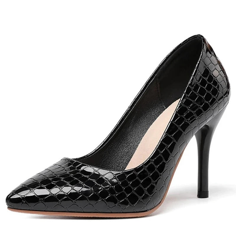 Women Pumps Pointed Toe Thin High Heels Slip-On Plaid Solid Black White Office Spring