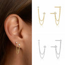 Drop Earring For Women Girls Double Studs Chain Tassel Piercing Earrings Jewelry Gift