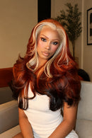 Ginger Brown with Blonde Stripes Colored Closure Body Wave Human Hair Wigs Pre Plucked for Women