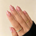 24pcs Short Round Nails Summer Sweet Grapefruit Borealis French Full Cover Detachable Nail Tips
